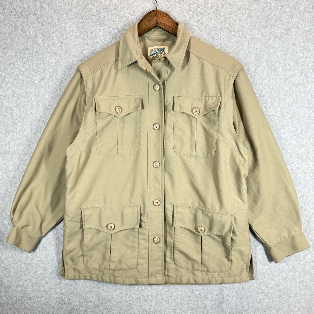 TravelSmith‎ Khaki Safari Utility Field Jacket Convertible Sleeves Womens Small